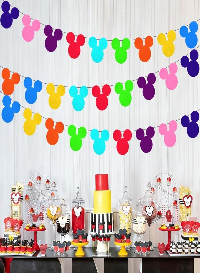 Ou Rui 50 Pcs Rainbow Cartoon Mouse Banner Flags Colorful Double-Sided Felt Garland Birthday Party Banner Decor Supplies for Cute Mouse Theme Party Kids Birthday Party Baby Shower and Classroom Decor - Image 2