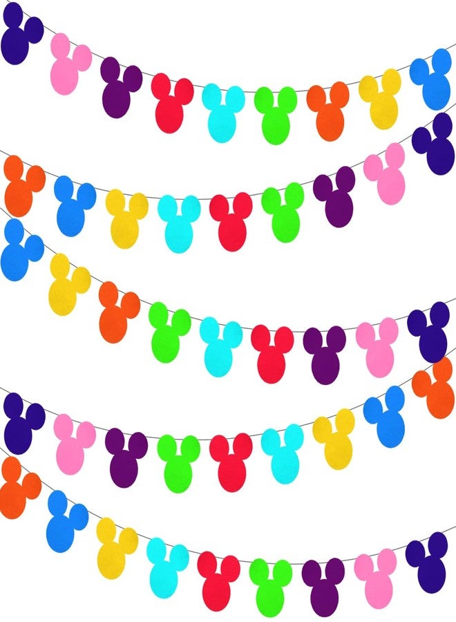 Ou Rui 50 Pcs Rainbow Cartoon Mouse Banner Flags Colorful Double-Sided Felt Garland Birthday Party Banner Decor Supplies for Cute Mouse Theme Party Kids Birthday Party Baby Shower and Classroom Decor - Image 1
