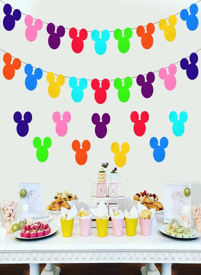 Ou Rui 50 Pcs Rainbow Cartoon Mouse Banner Flags Colorful Double-Sided Felt Garland Birthday Party Banner Decor Supplies for Cute Mouse Theme Party Kids Birthday Party Baby Shower and Classroom Decor - Image 4