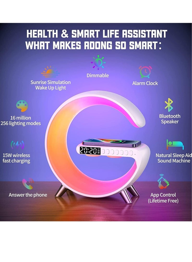 Smart Bluetooth Speaker with Wireless Charger & LED Light - Multifunctional RGB Night Light and Alarm Clock with App Control - Image 5