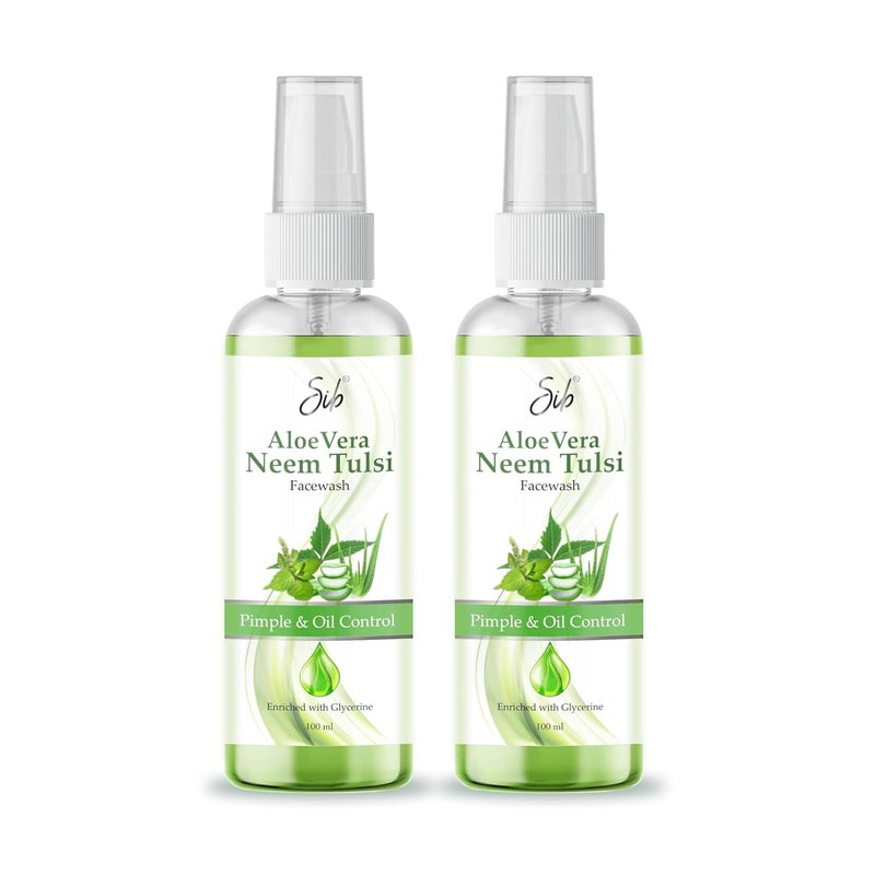 SIB Sib Fresh Neem Tulsi and Aloe Vera Pimple Control Face Wash for Men Women Glowing Bright Skin and Oil Control Face Wash Suitable for All Skin Types 100 ML Pack of 2 - Image 1
