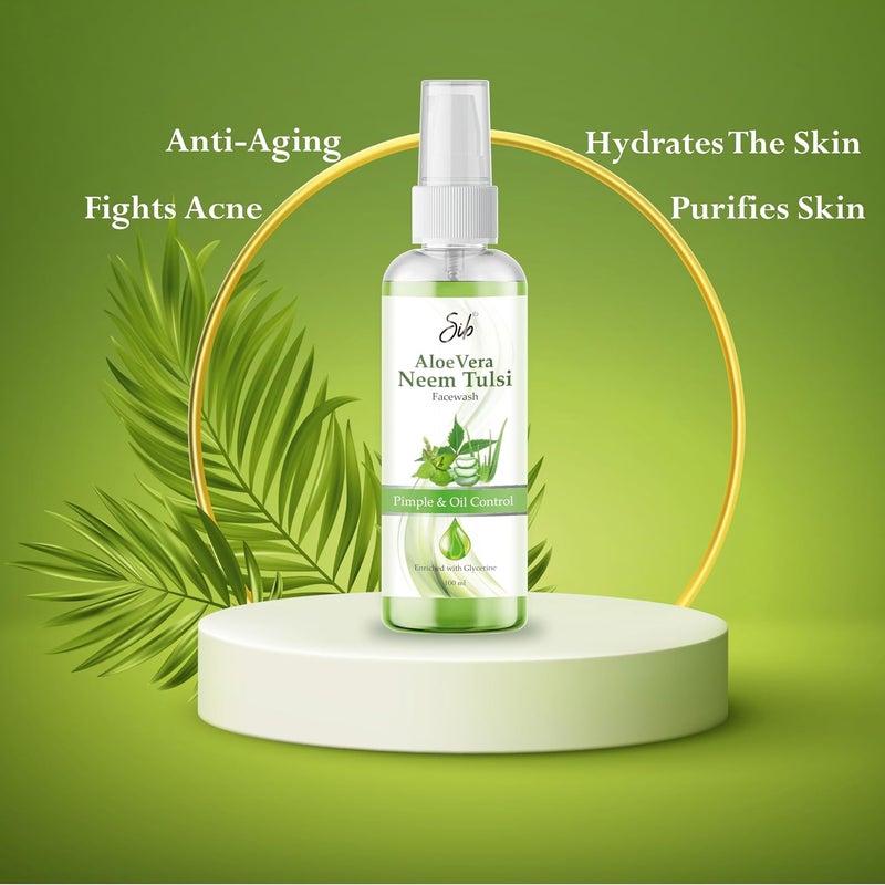 SIB Sib Fresh Neem Tulsi and Aloe Vera Pimple Control Face Wash for Men Women Glowing Bright Skin and Oil Control Face Wash Suitable for All Skin Types 100 ML Pack of 2 - Image 2
