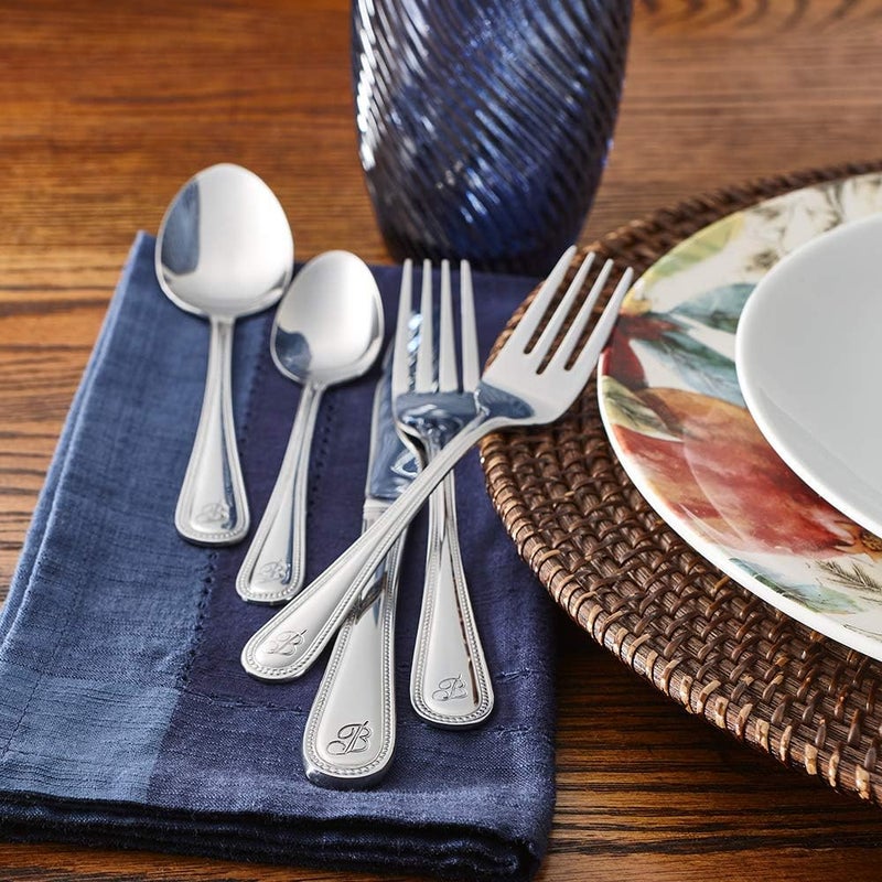 RiverRidge RiverRidge Monogrammed Beaded Flatware Set  G  46Piece Silverware with Custom Letter Stamp 180 Stainless Steel Utensils Set for Daily Use  Special Occasions  Dishwasher Safe Versatile Design  - Image 2