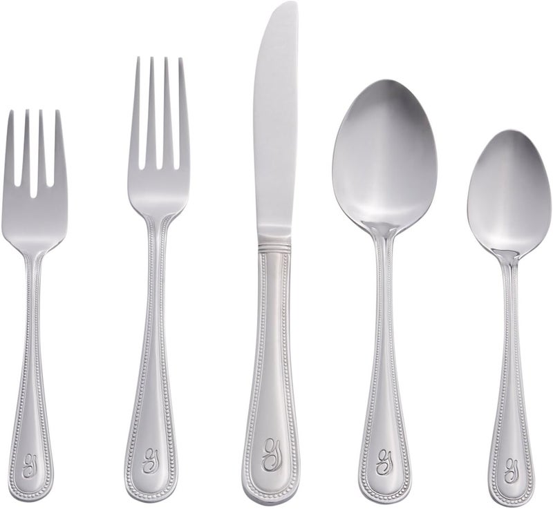 RiverRidge RiverRidge Monogrammed Beaded Flatware Set  G  46Piece Silverware with Custom Letter Stamp 180 Stainless Steel Utensils Set for Daily Use  Special Occasions  Dishwasher Safe Versatile Design  - Image 1