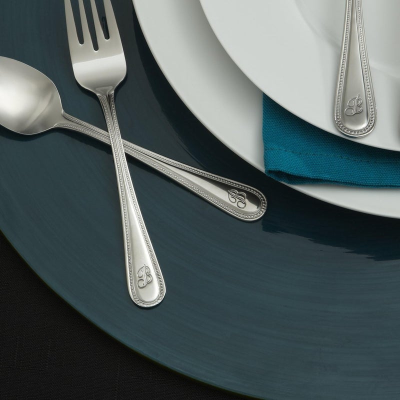 RiverRidge RiverRidge Monogrammed Beaded Flatware Set  G  46Piece Silverware with Custom Letter Stamp 180 Stainless Steel Utensils Set for Daily Use  Special Occasions  Dishwasher Safe Versatile Design  - Image 5