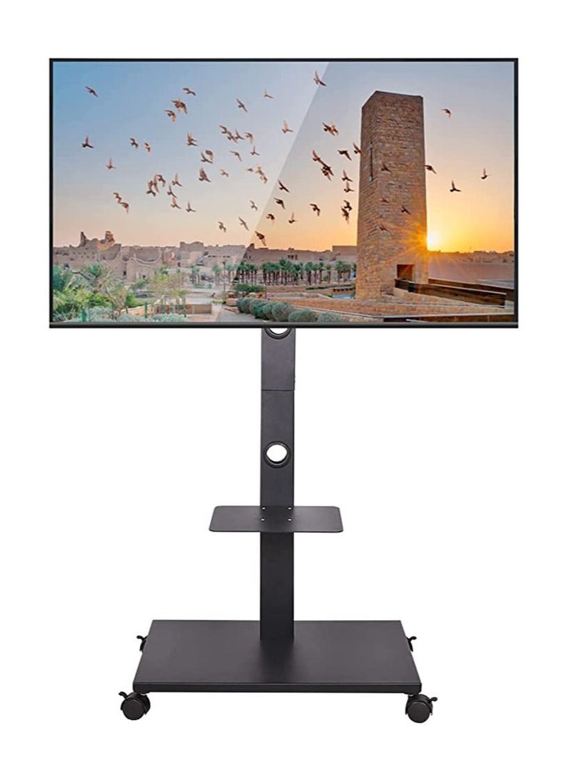 Mobile TV Mount Stand Floor TV Stand with Wheels for 32 65 Inch Led Lcd Oled Screen Height Adjustable TV Trolly with 2 Tier Shelf Rolling TV Cart Holds up to 30KG Max VESA 600x400mm