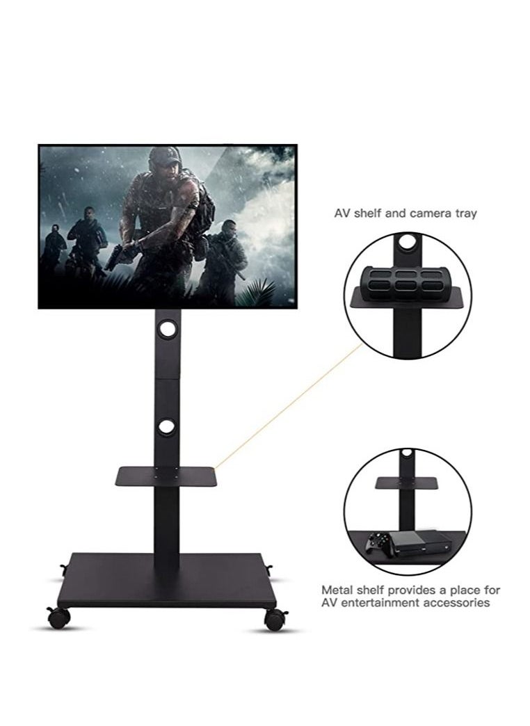 Mobile TV Mount Stand Floor TV Stand with Wheels for 32 65 Inch Led Lcd Oled Screen Height Adjustable TV Trolly with 2 Tier Shelf Rolling TV Cart Holds up to 30KG Max VESA 600x400mm