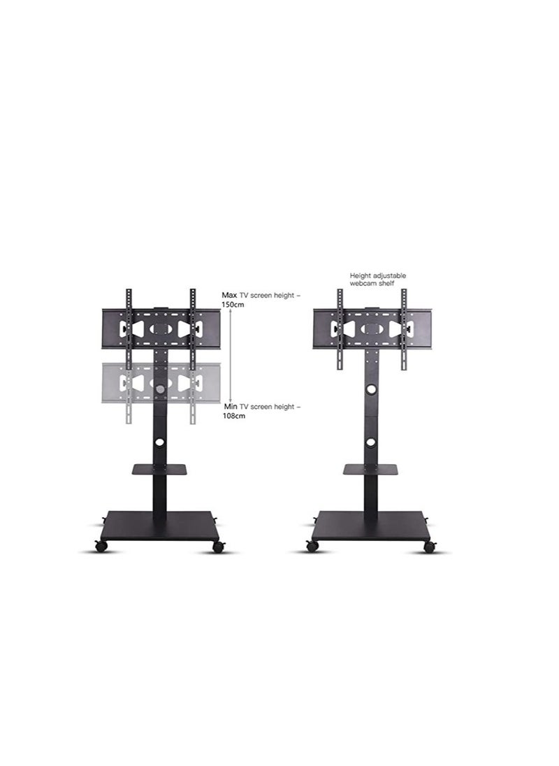 Mobile TV Mount Stand Floor TV Stand with Wheels for 32 65 Inch Led Lcd Oled Screen Height Adjustable TV Trolly with 2 Tier Shelf Rolling TV Cart Holds up to 30KG Max VESA 600x400mm