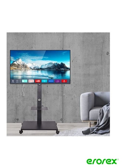 Mobile TV Mount Stand Floor TV Stand with Wheels for 32 65 Inch Led Lcd Oled Screen Height Adjustable TV Trolly with 2 Tier Shelf Rolling TV Cart Holds up to 30KG Max VESA 600x400mm