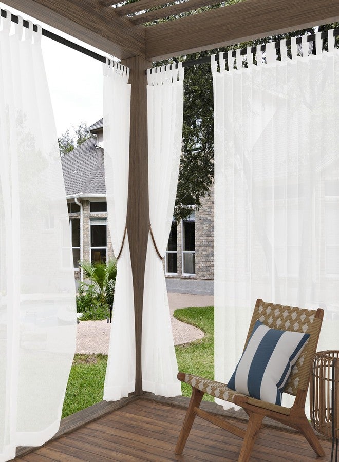 No. 918 Amina Open Weave Indoor/Outdoor Sheer Tab Top Curtain Panel, White, 50" W x 108" L (1 Panel) - Image 1