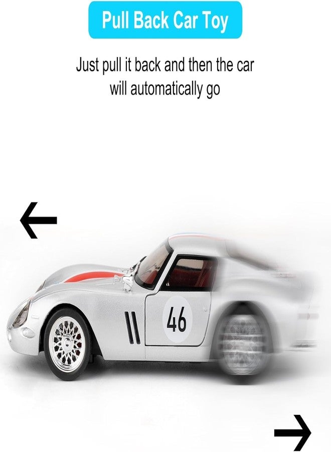 FEXXA 1.32 Ferrari 250 GTO (1962) Die-Cast Metal Car with Sport car Openable Doors Light and Sound,Pull Back Function Indoor Outdoor Toy for Kids (Silver) - Image 3