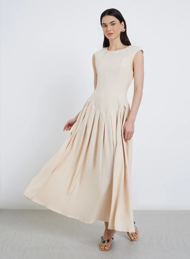 Take Two Take Two Solid Pleated Sleeveless A-Line Maxi Dress
