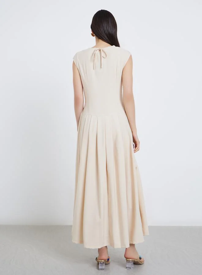 Take Two Take Two Solid Pleated Sleeveless A-Line Maxi Dress