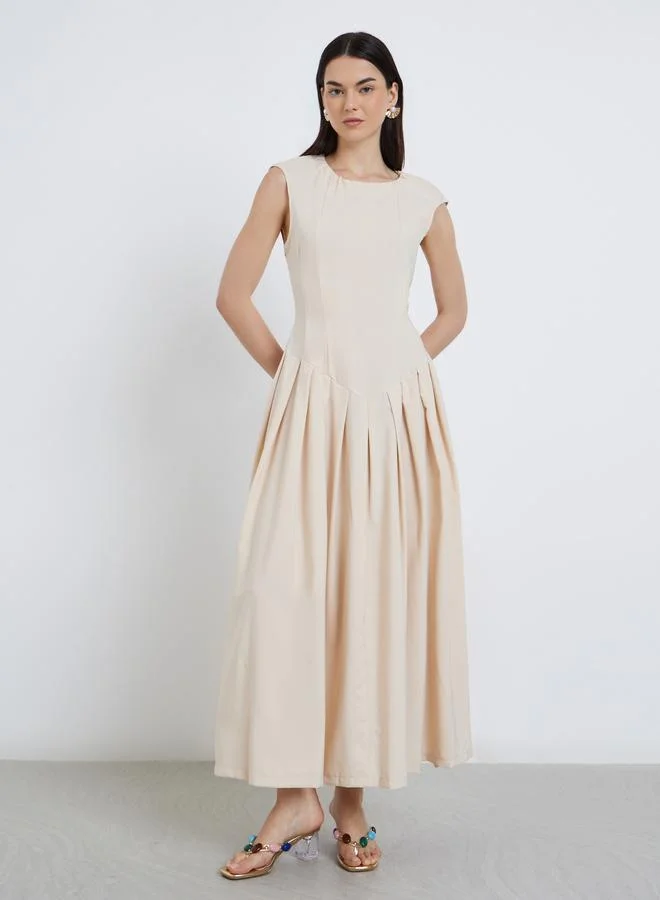 Take Two Take Two Solid Pleated Sleeveless A-Line Maxi Dress