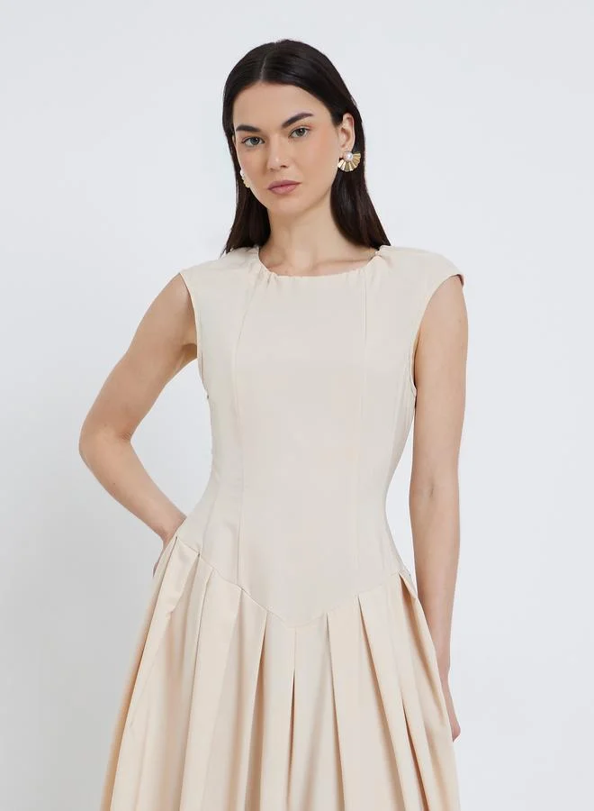 Take Two Take Two Solid Pleated Sleeveless A-Line Maxi Dress