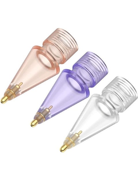 3-Piece Apple Pencil Replacement Tips for Apple Pencil 2nd Gen and 1st Gen, Upgraded Longer Fine Point High Sensitive, No Wear Out Noiseless Precise Control Stylus Tip (Clear+Clear Purple+Clear Pink)