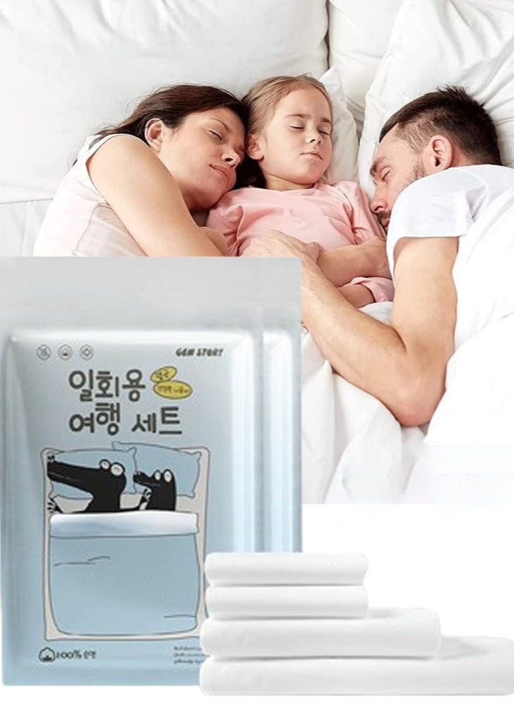 Disposable Four-Piece Bedding Set with Quilt Cover Pillowcase Sheet Vacuum Packaging Suitable for Hotels and B&bs Non-woven Travel Supplies Cover - Image 1