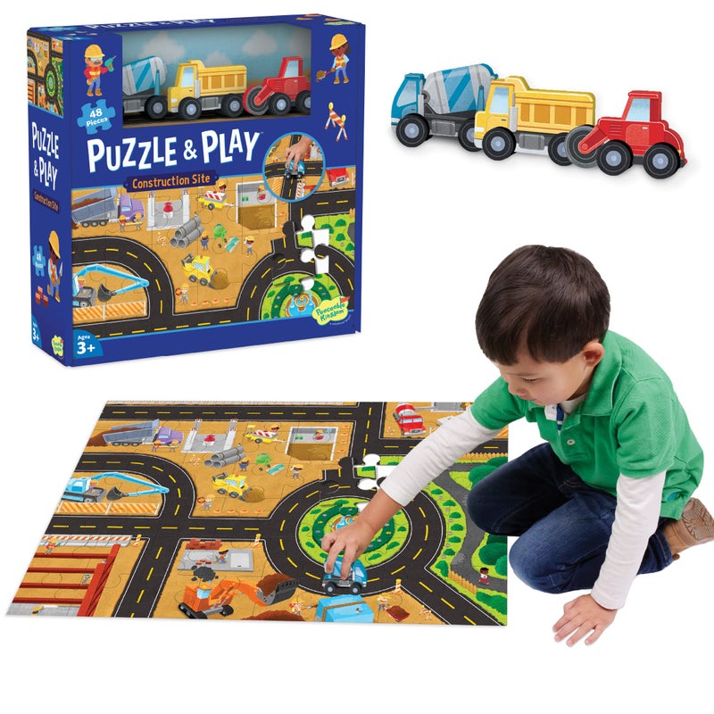 Peaceable Kingdom Puzzle and Play Construction Site 48Piece Puzzle Includes 3 Wooden Construction Vehicles Great for Home or Classroom Use for Kids Ages 3 Up - Image 3