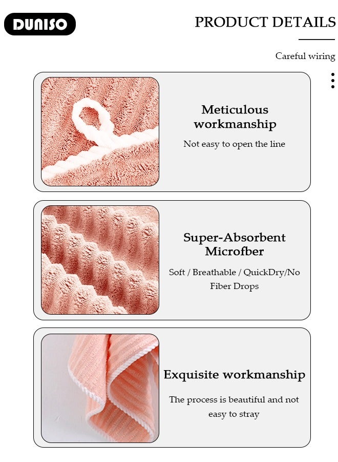 DUNISO طقم منشفة استحمام ولف الجسم 3 قطع، منشفة تجفيف الجسم بسرعة، منشفة مصنوعة من الفليس القرمزي سميكة وفاخرة، منشفة استحمام لطيفة على البشرة لاستخدامها بعد الاستحمام - Image 2