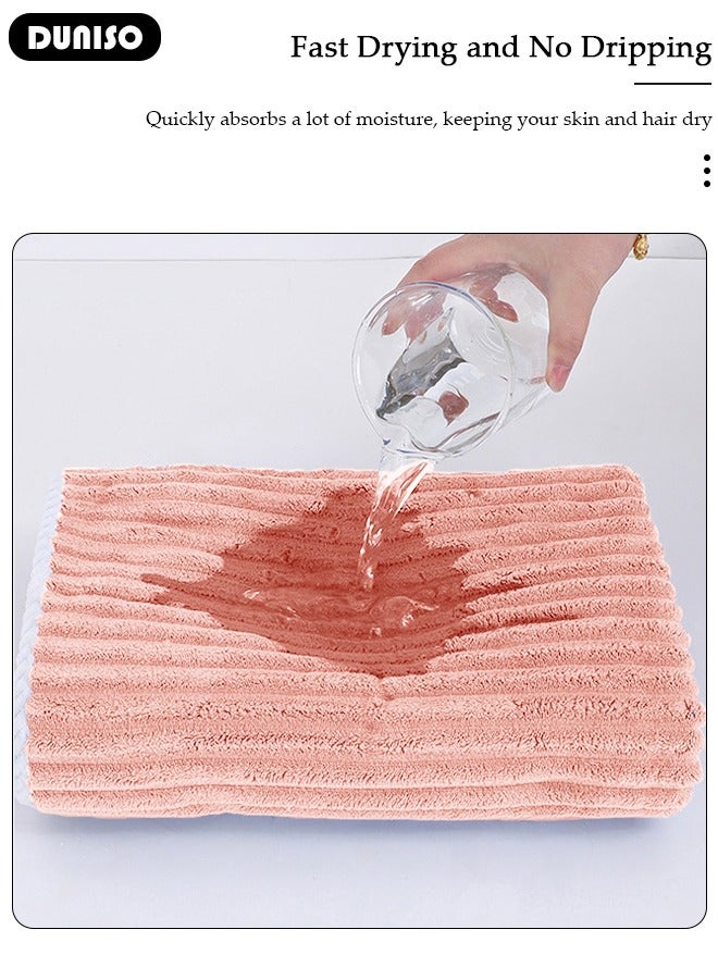 DUNISO طقم منشفة استحمام ولف الجسم 3 قطع، منشفة تجفيف الجسم بسرعة، منشفة مصنوعة من الفليس القرمزي سميكة وفاخرة، منشفة استحمام لطيفة على البشرة لاستخدامها بعد الاستحمام - Image 3