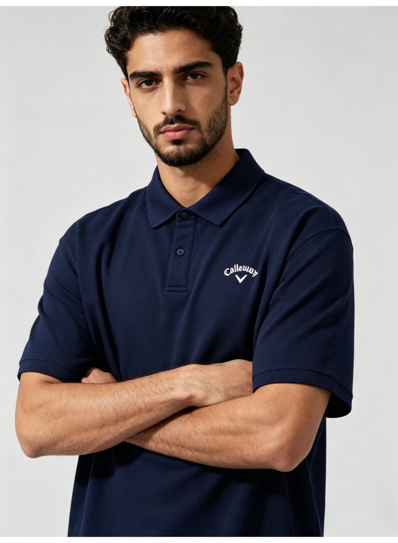 Callaway Men’s Navy Solid Short Sleeve Golf Polo Shirt with White Printed Chest Logo - Image 5
