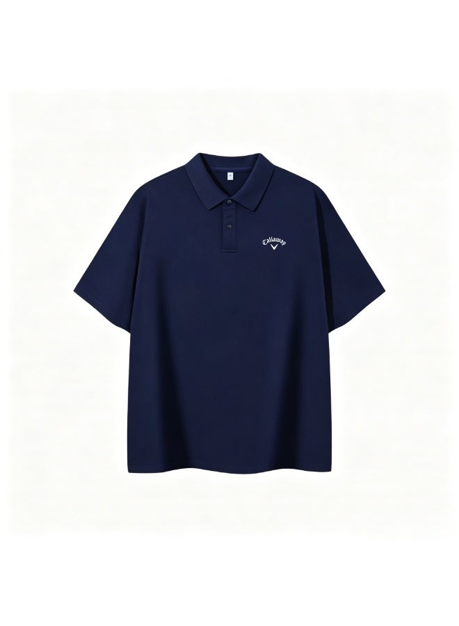 Callaway Men’s Navy Solid Short Sleeve Golf Polo Shirt with White Printed Chest Logo - Image 2