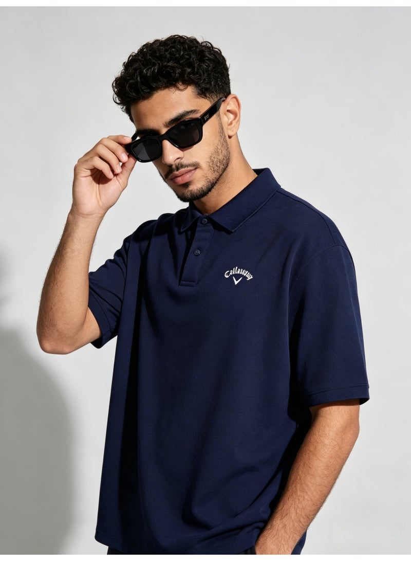Callaway Men’s Navy Solid Short Sleeve Golf Polo Shirt with White Printed Chest Logo - Image 4