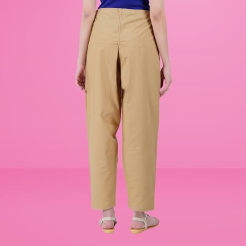 Happy Bunny Cotton Salwar Pant for Women, Modern Semi Patiala Ethnic Trousers with Drawstring, Comfortable Office Home Wear Ladies Pants (XL, Sand Khaki) - Image 5