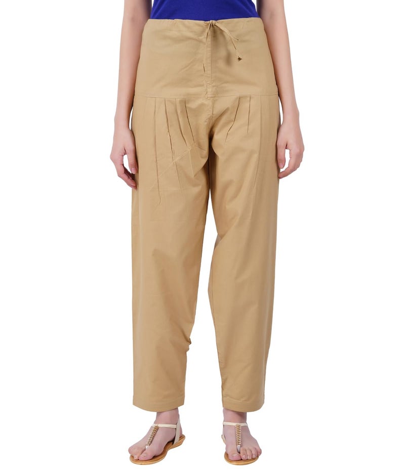 Happy Bunny Cotton Salwar Pant for Women, Modern Semi Patiala Ethnic Trousers with Drawstring, Comfortable Office Home Wear Ladies Pants (XL, Sand Khaki) - Image 1