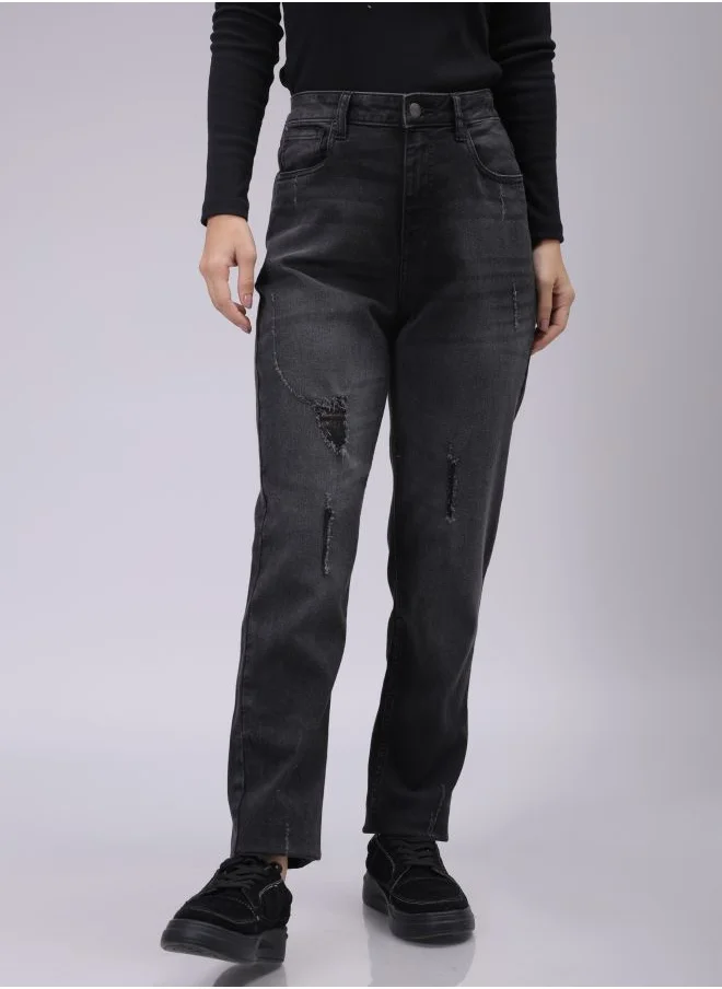 Freehand Women Straight Fit Solid High-Rise Jeans