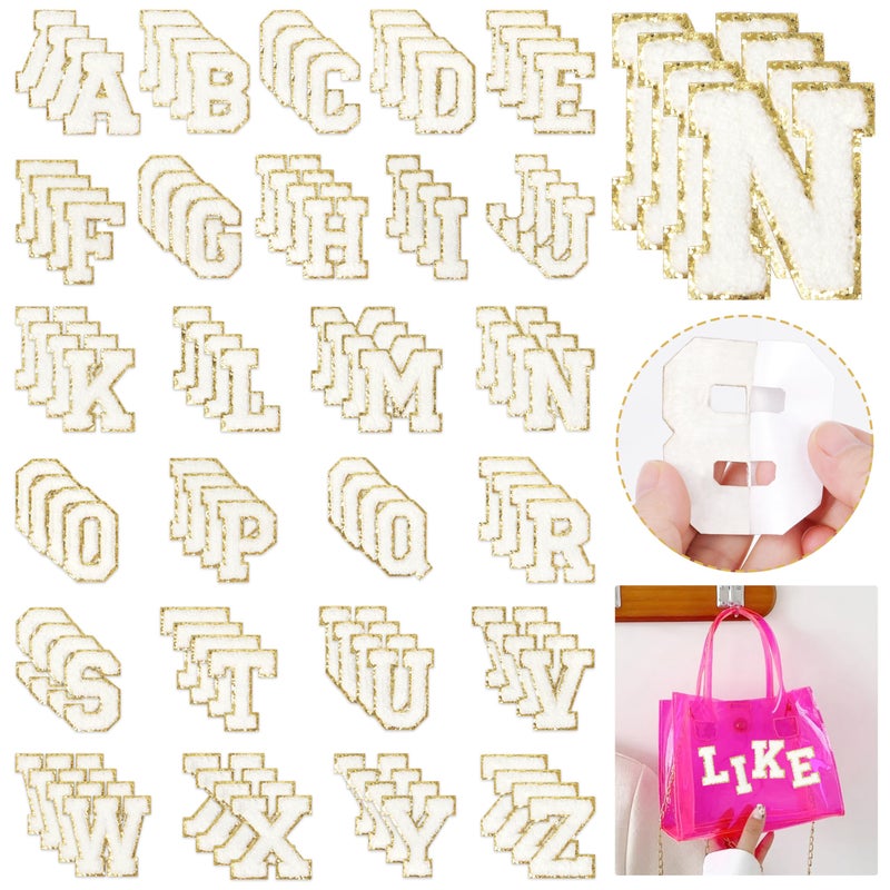 SelfAdhesive Chenille Letters Patches NICEVINYL 104PCS White Preppy Letter Patches Stickers for Clothing Backpacks  Embroidered Cheille Initial Patch for DIY Decor