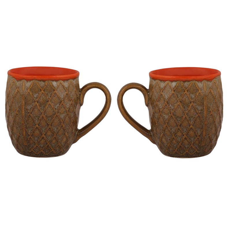 REYAVI Ceramic Coffee Mug Perfect for Cappuccino Milk Smoothie Shake Cake Handmade Tea Cup with Handle Microwave Oven Safe 200ml Set of 2 OrangeBrown - Image 1