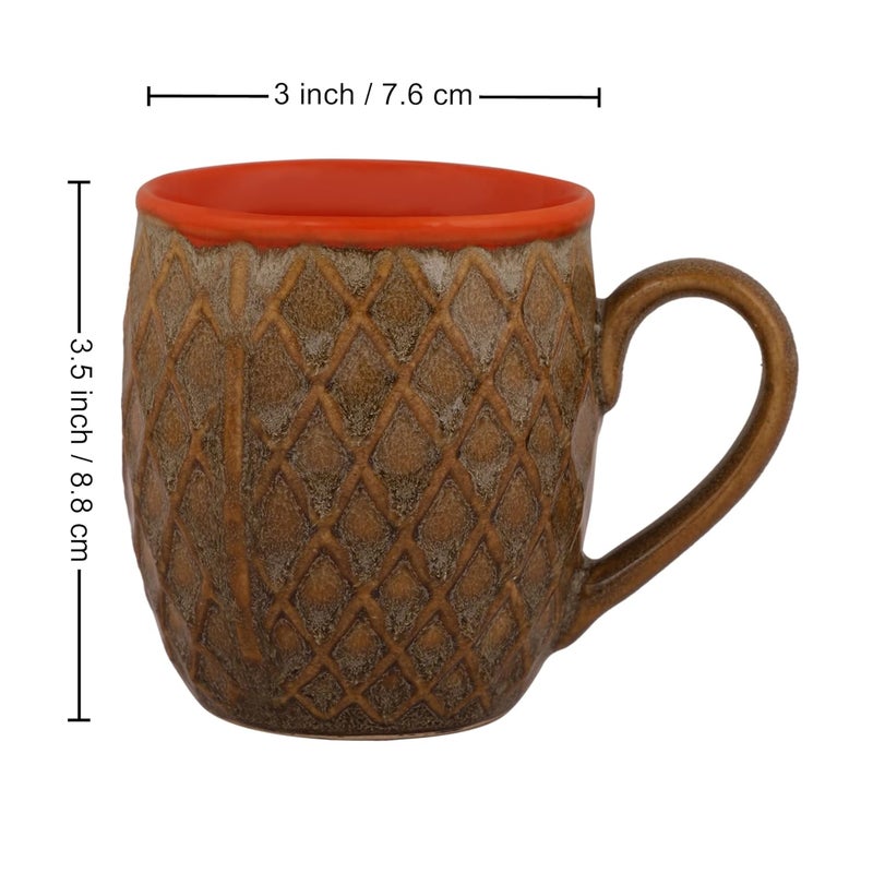 REYAVI Ceramic Coffee Mug Perfect for Cappuccino Milk Smoothie Shake Cake Handmade Tea Cup with Handle Microwave Oven Safe 200ml Set of 2 OrangeBrown - Image 2
