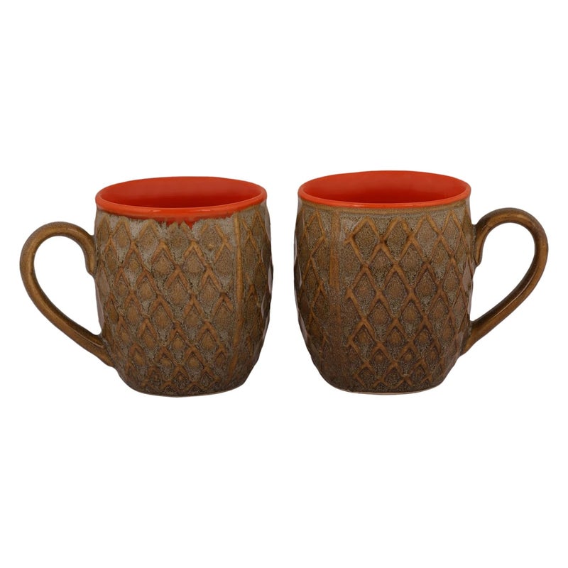 REYAVI Ceramic Coffee Mug Perfect for Cappuccino Milk Smoothie Shake Cake Handmade Tea Cup with Handle Microwave Oven Safe 200ml Set of 2 OrangeBrown - Image 4