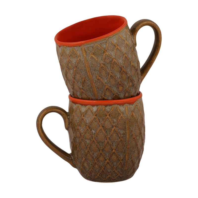 REYAVI Ceramic Coffee Mug Perfect for Cappuccino Milk Smoothie Shake Cake Handmade Tea Cup with Handle Microwave Oven Safe 200ml Set of 2 OrangeBrown - Image 5