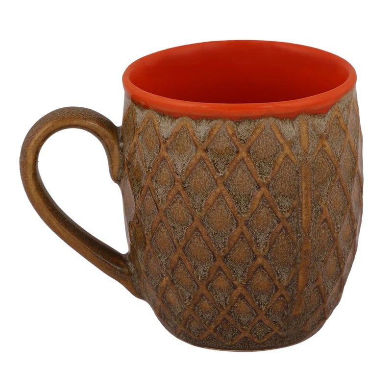 REYAVI Ceramic Coffee Mug Perfect for Cappuccino Milk Smoothie Shake Cake Handmade Tea Cup with Handle Microwave Oven Safe 200ml Set of 2 OrangeBrown - Image 3