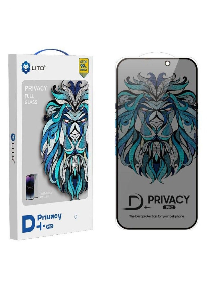 ليتو واقي شاشة Lito D+ Pro عالي الدقة من الزجاج المقوى للخصوصية لهاتف iPhone 15 Pro max واقي شاشة مضاد للتجسس - تغطية كاملة للشاشة / تركيب عالي الدقة سهل، أسود - Image 1