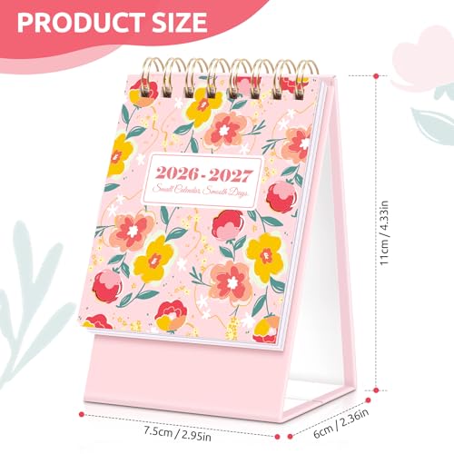 KONVINIT Small Desk Calendar 2026-2027, Floral 2026 Desk Calendar - Runs From January 2026 Until December 2027, 24 Months Mini Desktop Calendar 2026 for School, Home & Office Supplies - Image 2