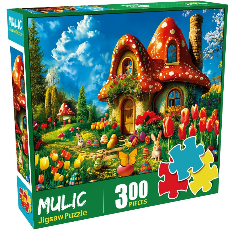 Mulic 300 Piece Puzzles for Adults Kids - Easter Puzzles - Mushroom House Easter - Image 2