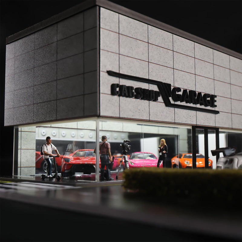 G-FANS 1/64 Scale Parking Garage Diorama with LED Lights, Display Case for Hot Mini Wheels GT Matchbox 1:64 Diecast Model Cars, Collection Storage Box (CAR Shop) - Image 3