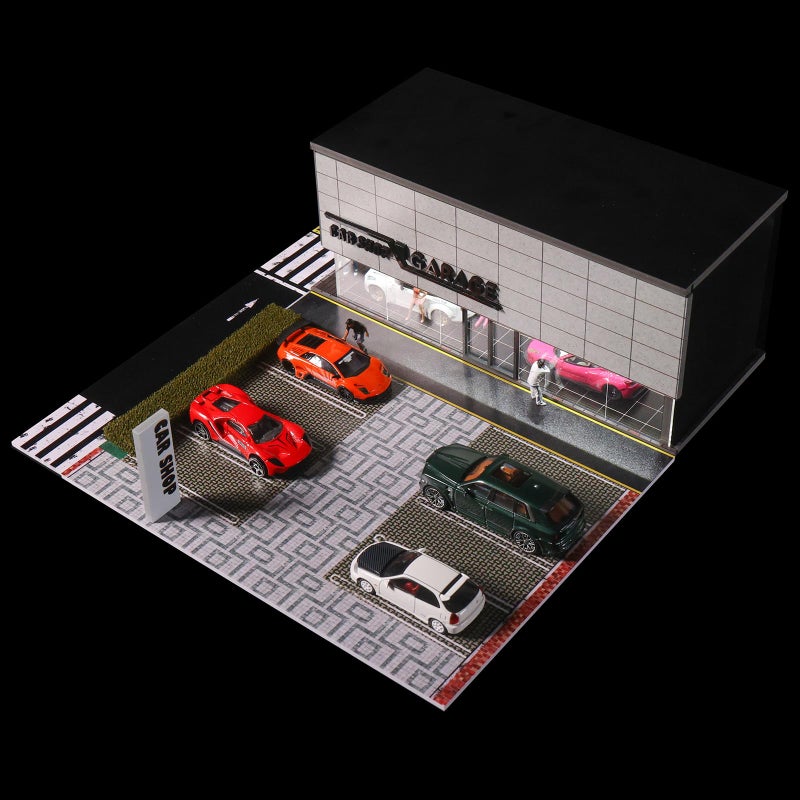 G-FANS 1/64 Scale Parking Garage Diorama with LED Lights, Display Case for Hot Mini Wheels GT Matchbox 1:64 Diecast Model Cars, Collection Storage Box (CAR Shop) - Image 5