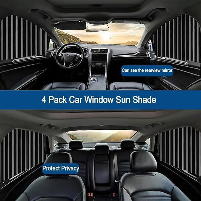 Prextex 4pcs Universal Fit Magnetic Car Side Window Curtains, Foldable Car Window Privacy Curtains Sunshade Side Magnet Pleated Car Window Curtain - Removable - Keeps Cooler Screen (Grey) - Image 5