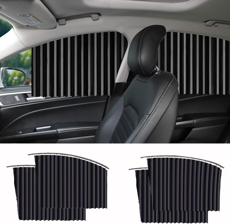Prextex 4pcs Universal Fit Magnetic Car Side Window Curtains, Foldable Car Window Privacy Curtains Sunshade Side Magnet Pleated Car Window Curtain - Removable - Keeps Cooler Screen (Grey) - Image 1
