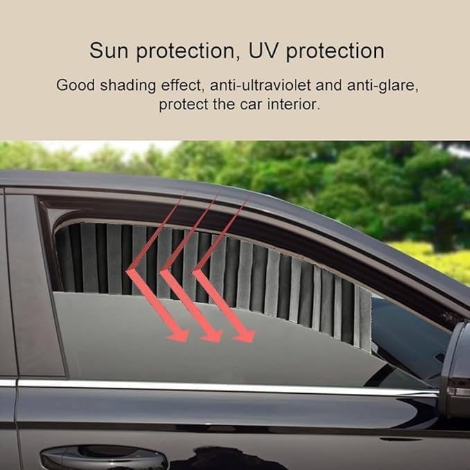 Prextex 4pcs Universal Fit Magnetic Car Side Window Curtains, Foldable Car Window Privacy Curtains Sunshade Side Magnet Pleated Car Window Curtain - Removable - Keeps Cooler Screen (Grey) - Image 2