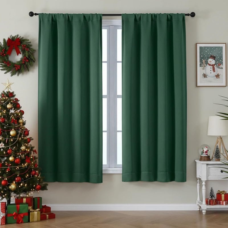 Simplebrand Ava Ever Green Blackout Curtains for Bedroom 63 Inch Length 2 Panels Set, Thermal Insulated Energy Saving Rod Pocket Window Treatment Curtains Blackout Drapes, W40 x L63 Inch, Ever Green - Image 1