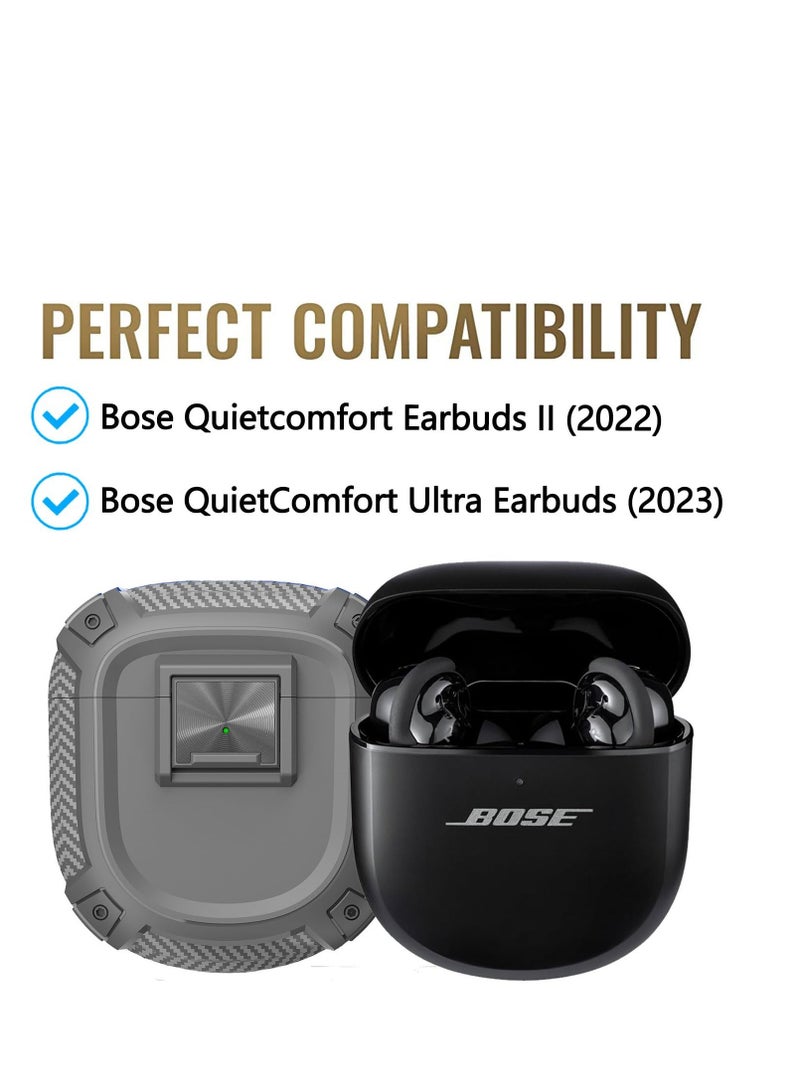 Case for Bose QuietComfort Earbuds II (2022), Ultra Earbuds (2023) Case, TPU Military Shell Protective Cover, Shockproof Protective Cover, with Keychain and Lanyard (Gray) - Image 2