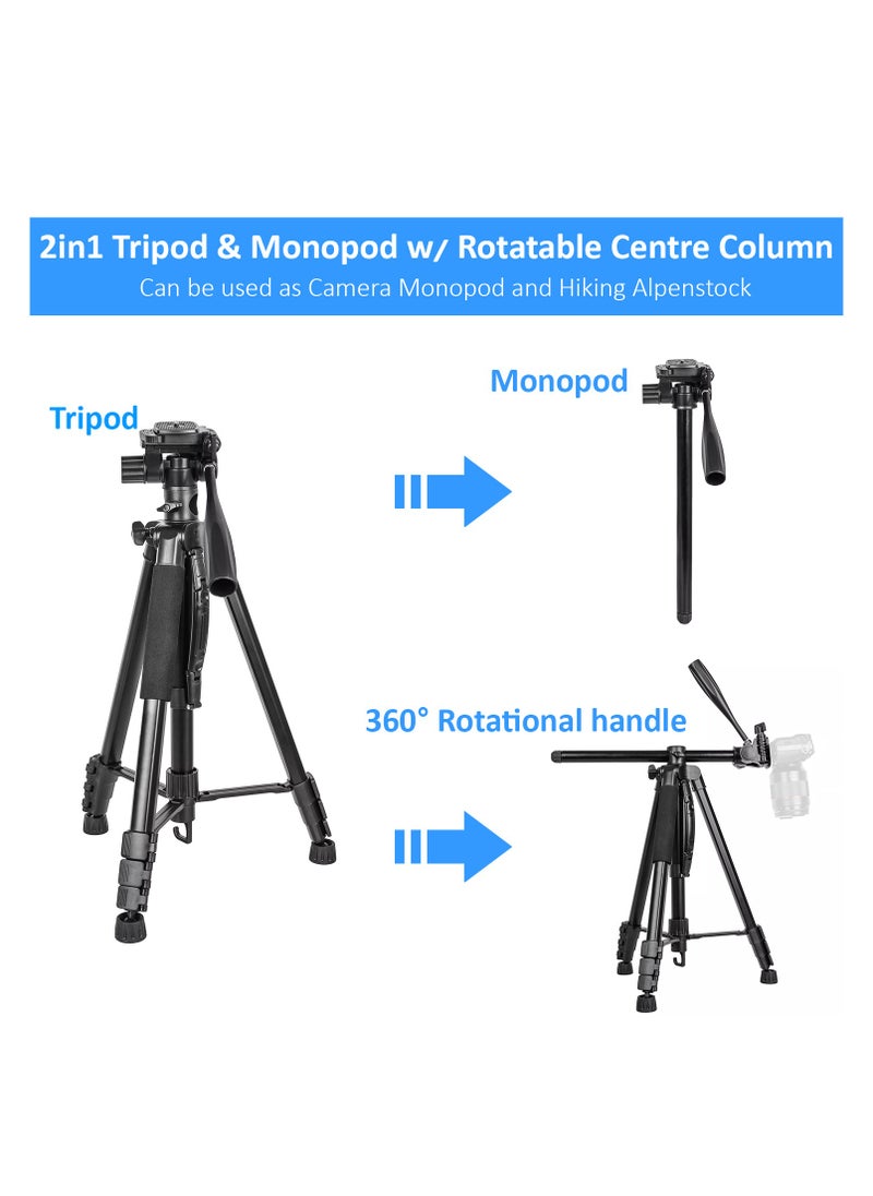Coopic COOPIC T900 Professional Video Camera Tripod, Aluminum Alloy Travel Portable 2in1' Monopod Tripod with Rotatable Center Column, Mobile Holder and Carrying Bag Max Height 178CM & Max Load up to 5KG  - Image 3