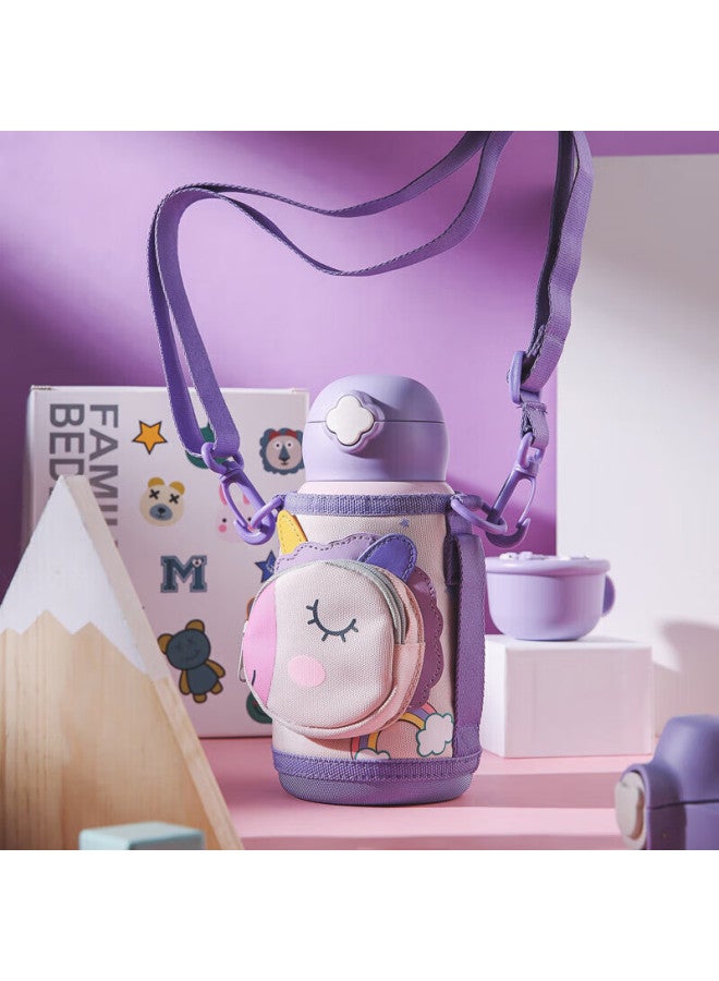 Beddybear Four-leaf Clover Children's Insulated Cup With Four Lids, Three-way Straw Water Bottle, 316 Stainless Steel Student Cup, 630ml Unicorn - Image 1
