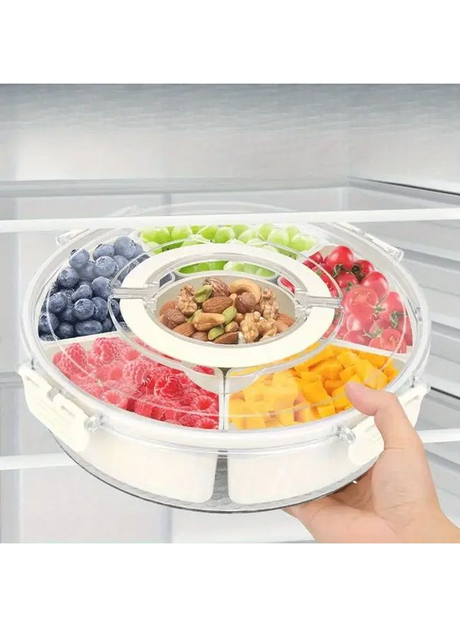 Rotating Snack Tray With Lid And Handles 6 Compartment Serving Container For Food - Image 1