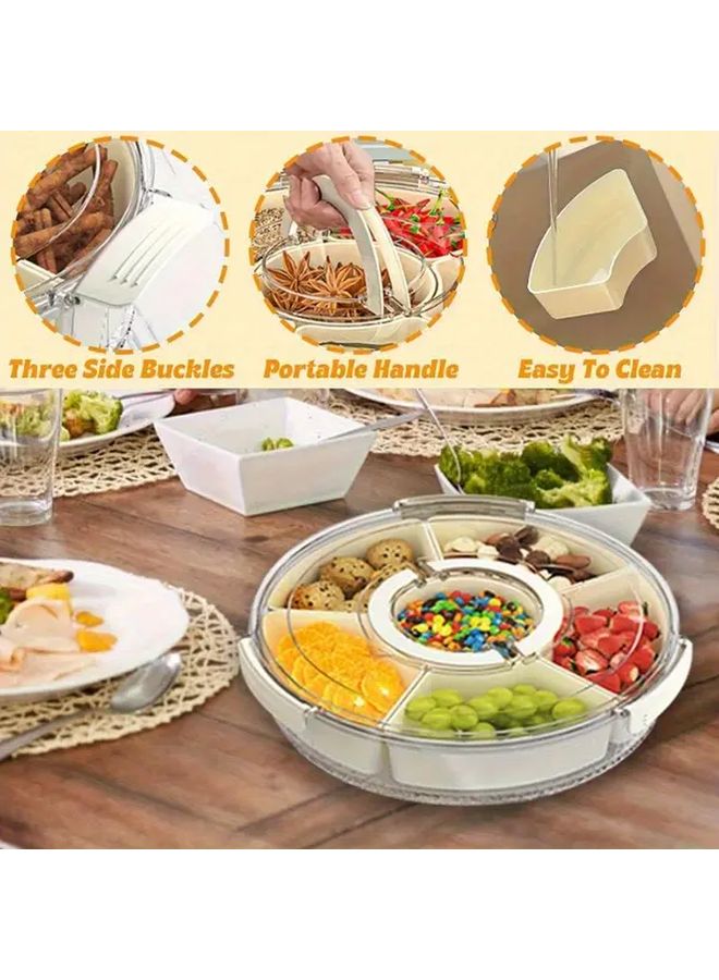 Rotating Snack Tray With Lid And Handles 6 Compartment Serving Container For Food - Image 5